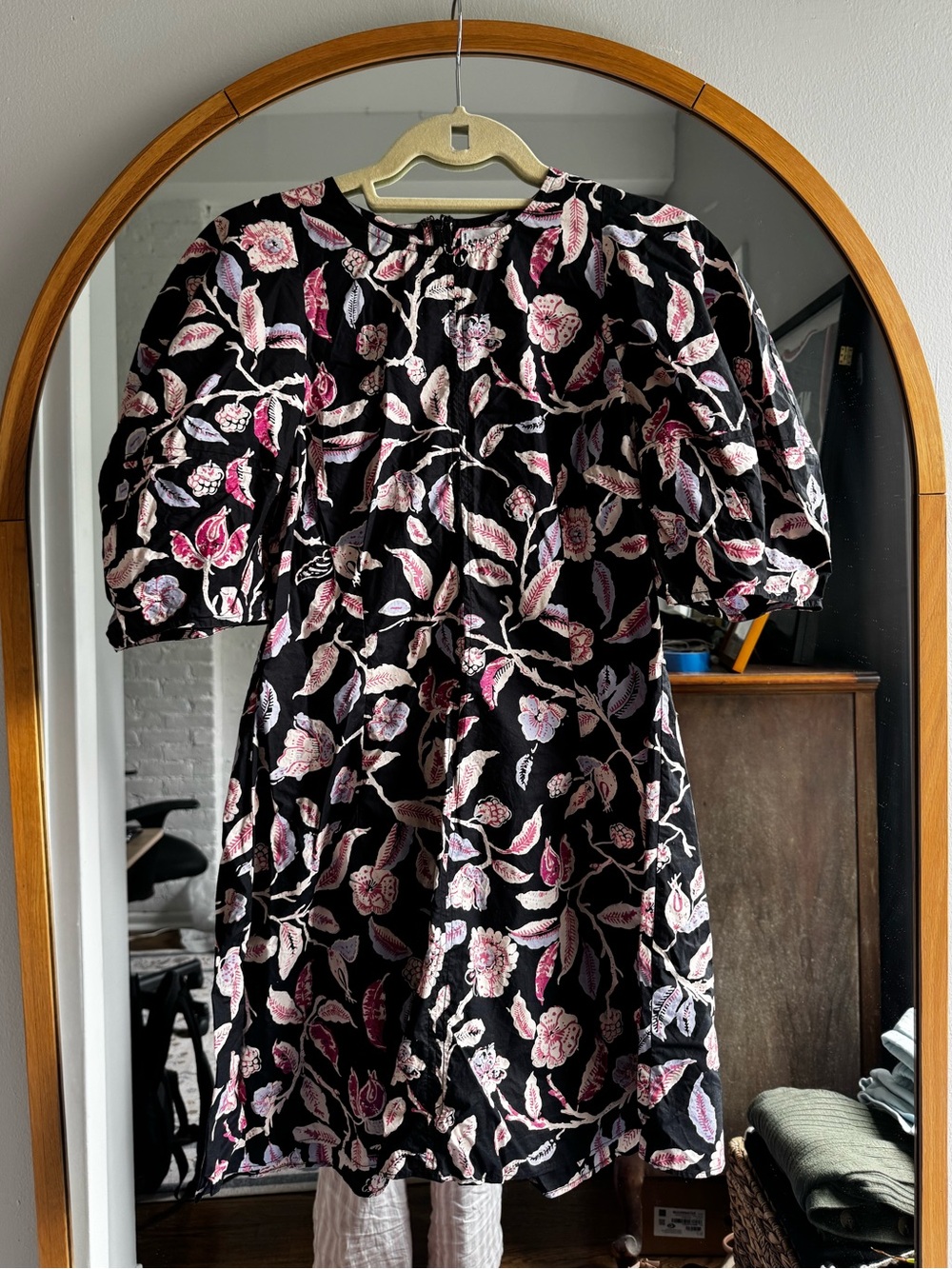 Apiece Apart Bettina Mini Puff Sleeve Black and Pink Floral Dress